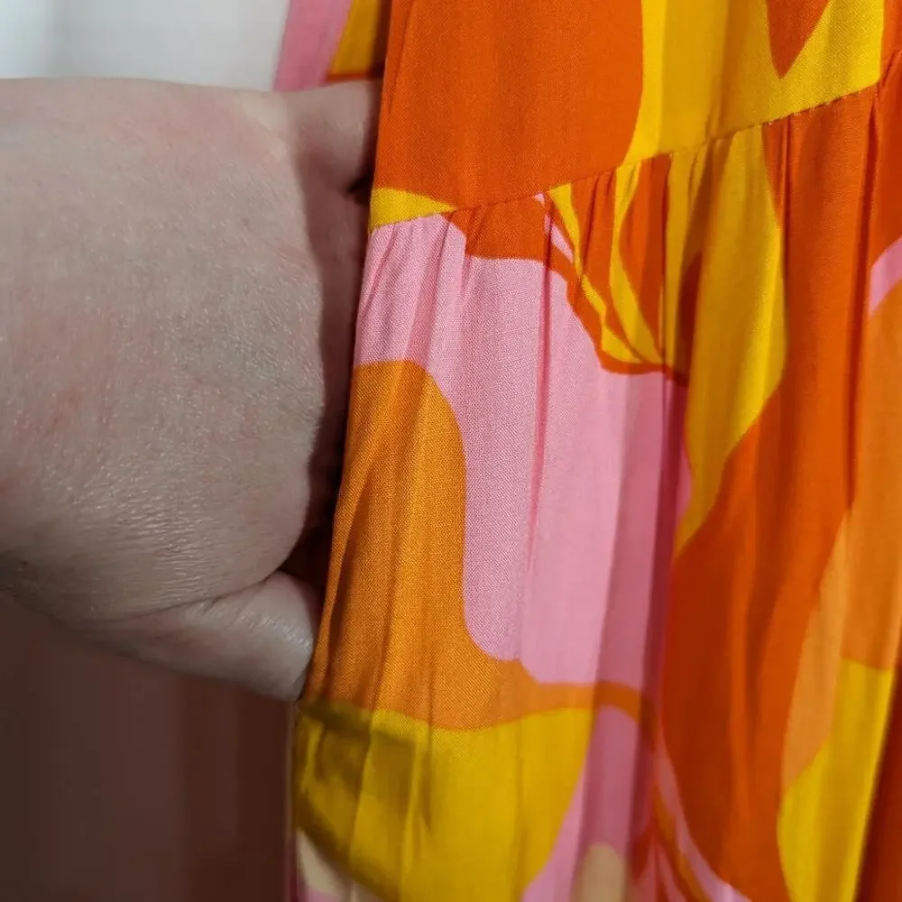 Abel The Label Orange Pink Boho Maxi Dress Trapeze Tiered Oversized XS NWT - Picture 5 of 11